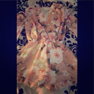 Pink mesh floral romper
